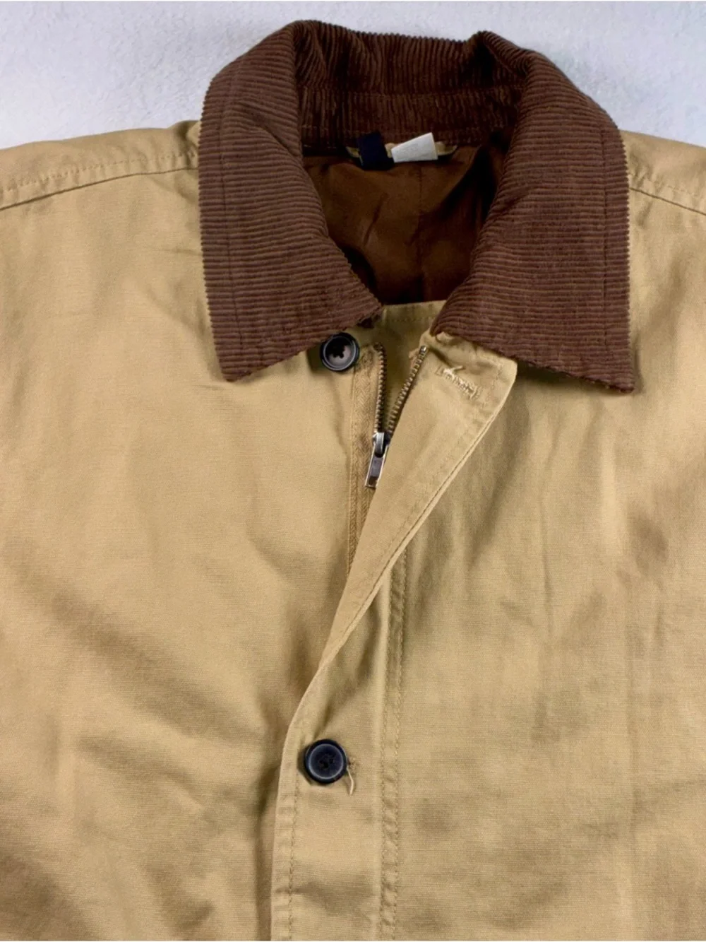 Tan Canvas Barn Jacket Chore Coat Brown Corduroy Collar Large H&M Divided